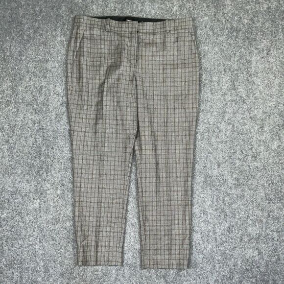 Theory Pants Womens Size 12 Brown Plaid Houndstooth Cropped Academia Preppy - Picture 1 of 9